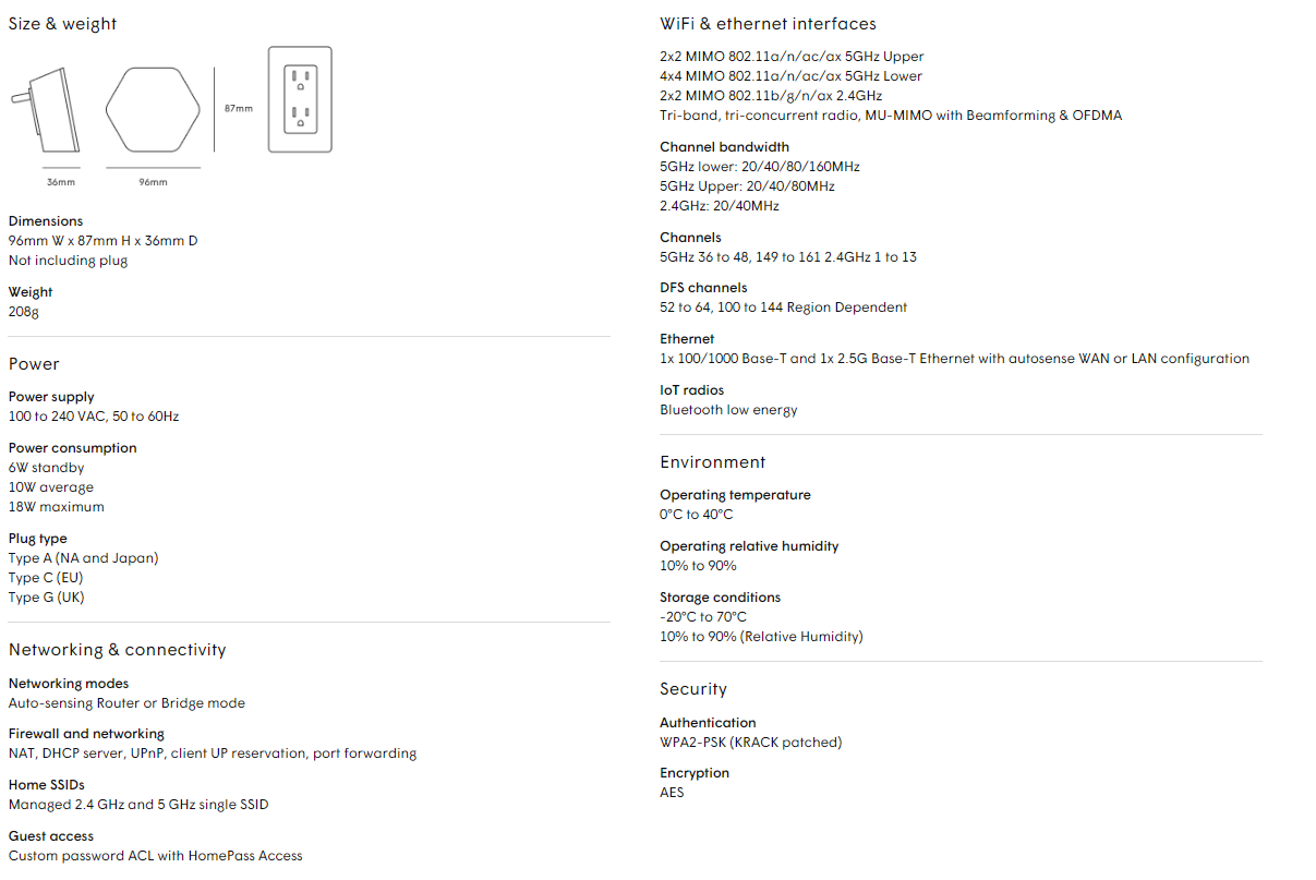 Plume SuperPod WiFi 6 Specs