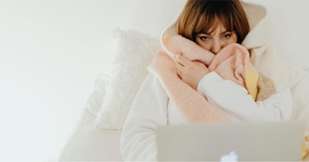 Woman Laptop Blanket Cold Weather Image